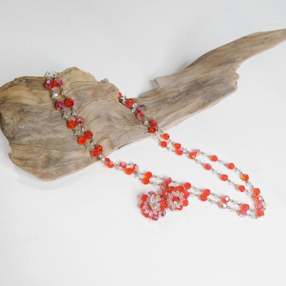 Glass Bead Set - Flapper Length Necklace Earrings - Picture 1 of 4